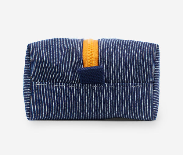 box zip; travel bag; Cosmetic Bag; Cosmetic Pouch; water repellent; denim; navy; blue; made in usa; lady alamo; Zipper Pouch; dopp kit; travel bag; dopp kit;
