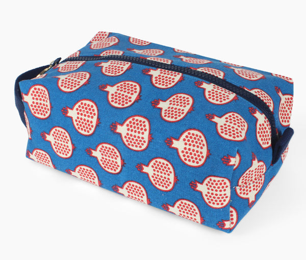 box zip; travel bag; Cosmetic Bag; Cosmetic Pouch; water repellent; pomegranate; colorful; made in usa; lady alamo; Zipper Pouch; dopp kit; travel bag; dopp; women; men; blue; dop; fruit;