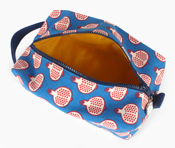 box zip; travel bag; Cosmetic Bag; Cosmetic Pouch; water repellent; pomegranate; colorful; made in usa; lady alamo; Zipper Pouch; dopp kit; travel bag; dopp; women; men; blue; dop; fruit;