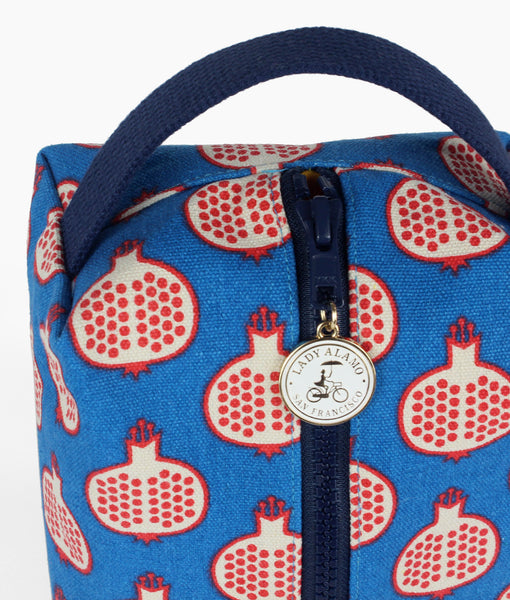 box zip; travel bag; Cosmetic Bag; Cosmetic Pouch; water repellent; pomegranate; colorful; made in usa; lady alamo; Zipper Pouch; dopp kit; travel bag; dopp; women; men; blue; dop; fruit;