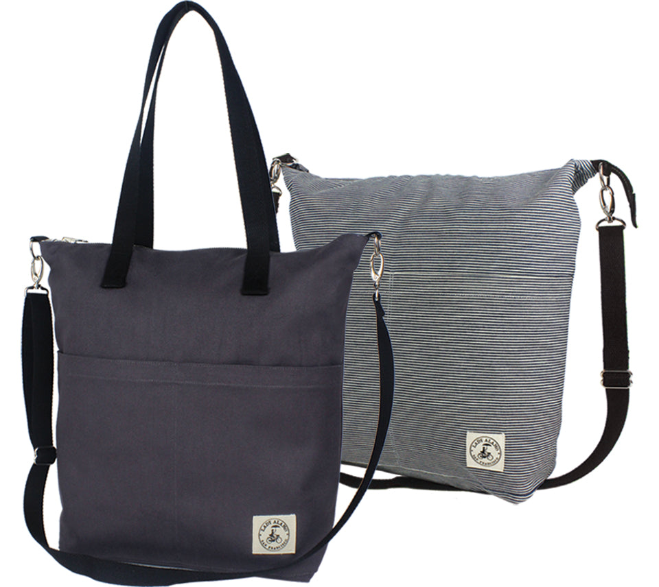 SEA REVERSIBLE TOTE BAG CHARCOAL Mサイズ Lady Alamo: Reversible Messenger, Charcoal / Railroad Stripes